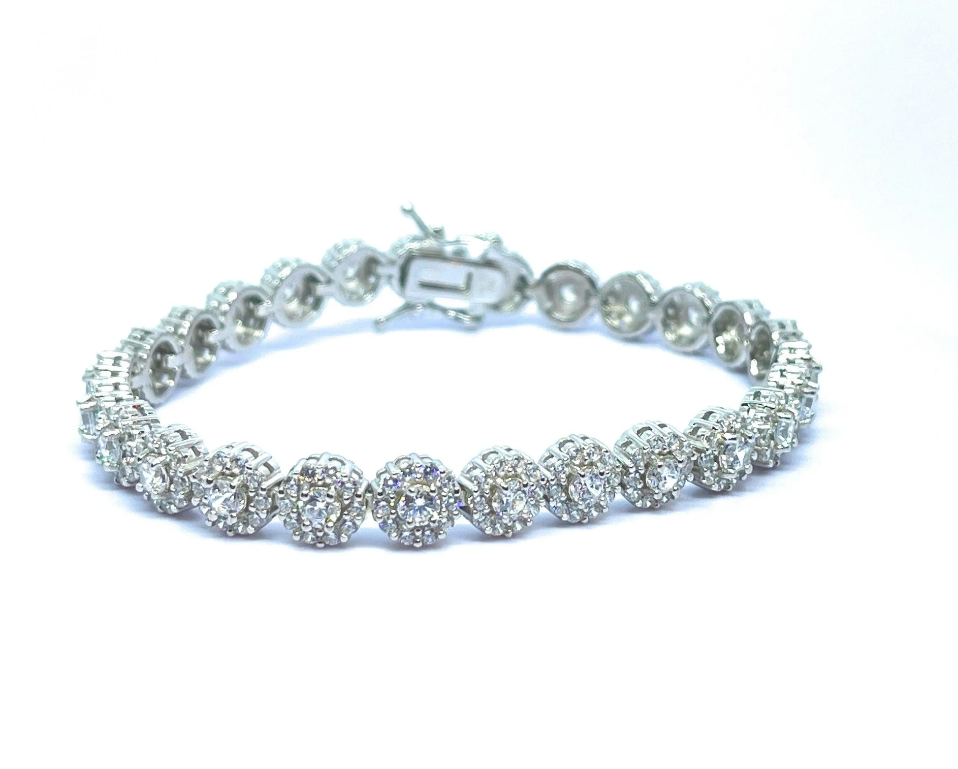 925 Sterling Silver Round Brilliant Cut Cubic Zirconia Halo Tennis Bracelet ADIRFINE