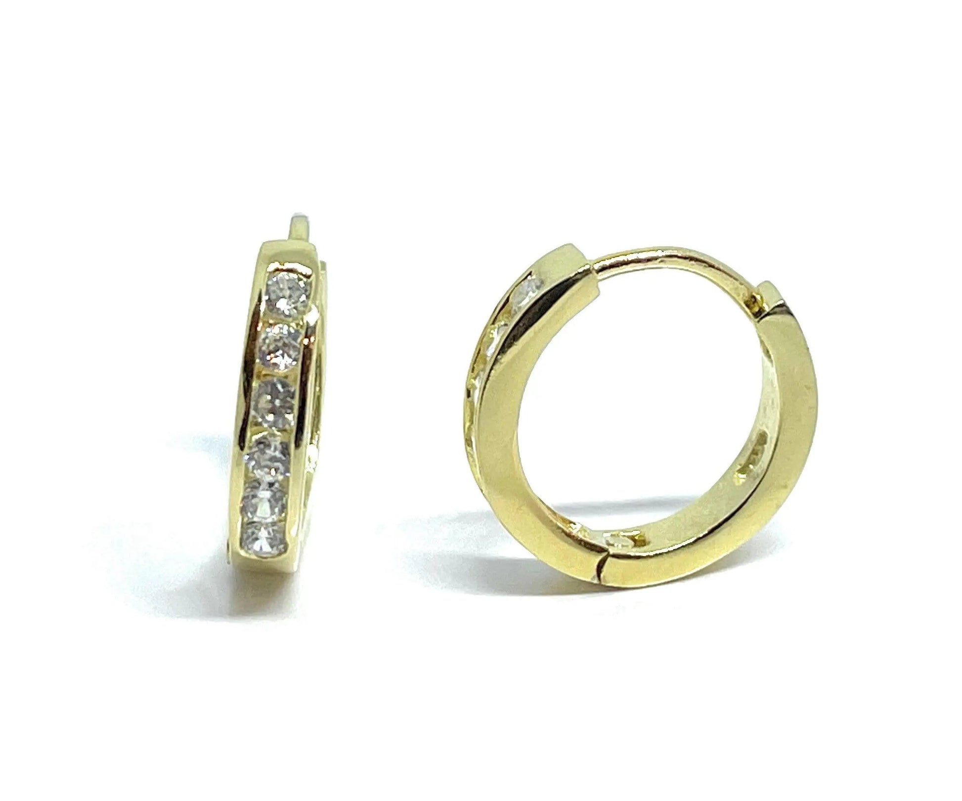 925 Sterling Silver Round Cubic Zirconia huggie Hoop Earrings - ADIRFINE 