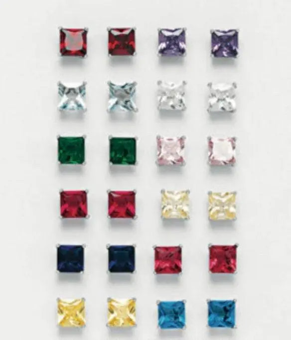 925 Sterling Silver Square Princess Cut Birthstone Stud Earrings - ADIRFINE 