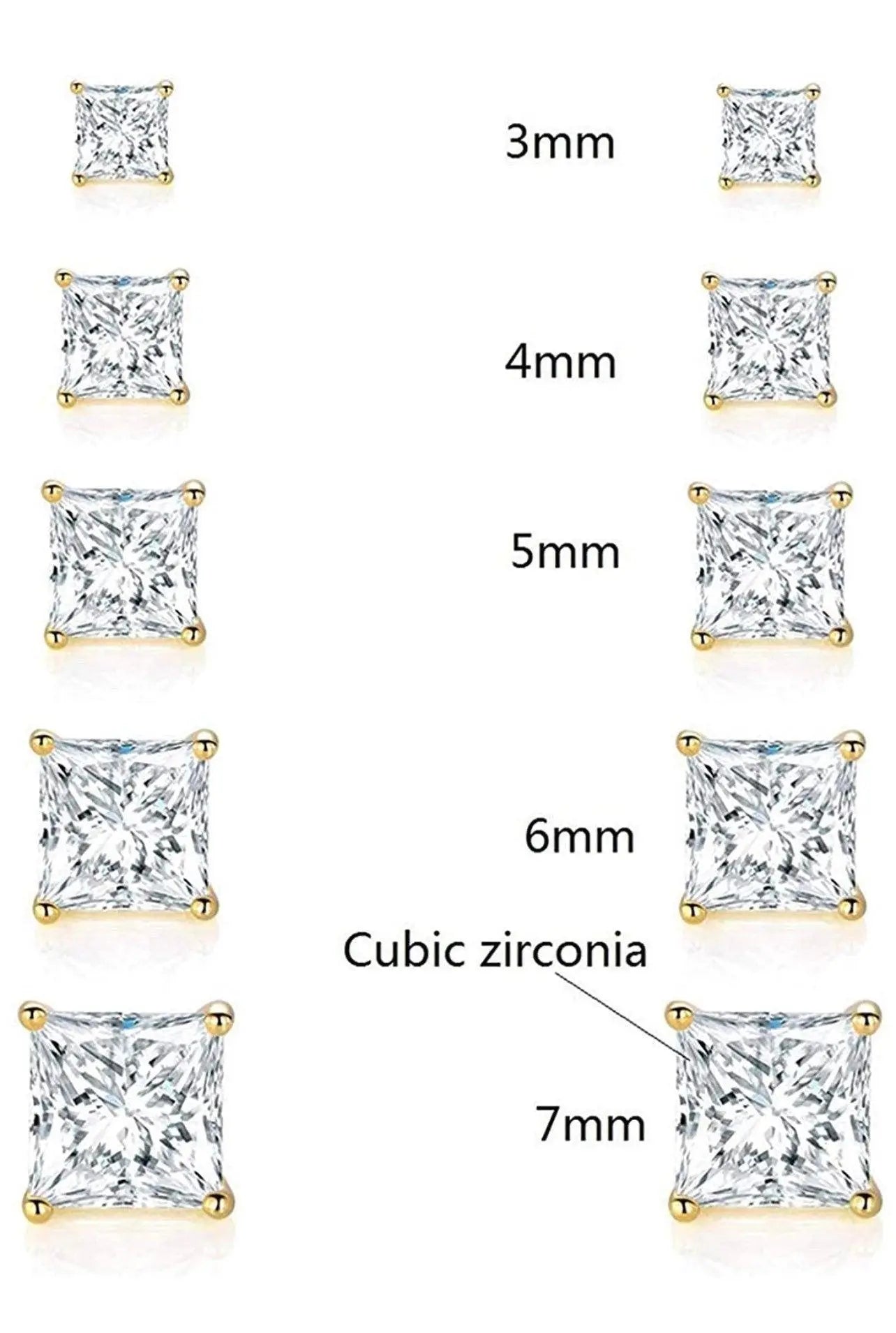 925 Sterling Silver Square Princess Cut Screw Back Stud Earrings - ADIRFINE 