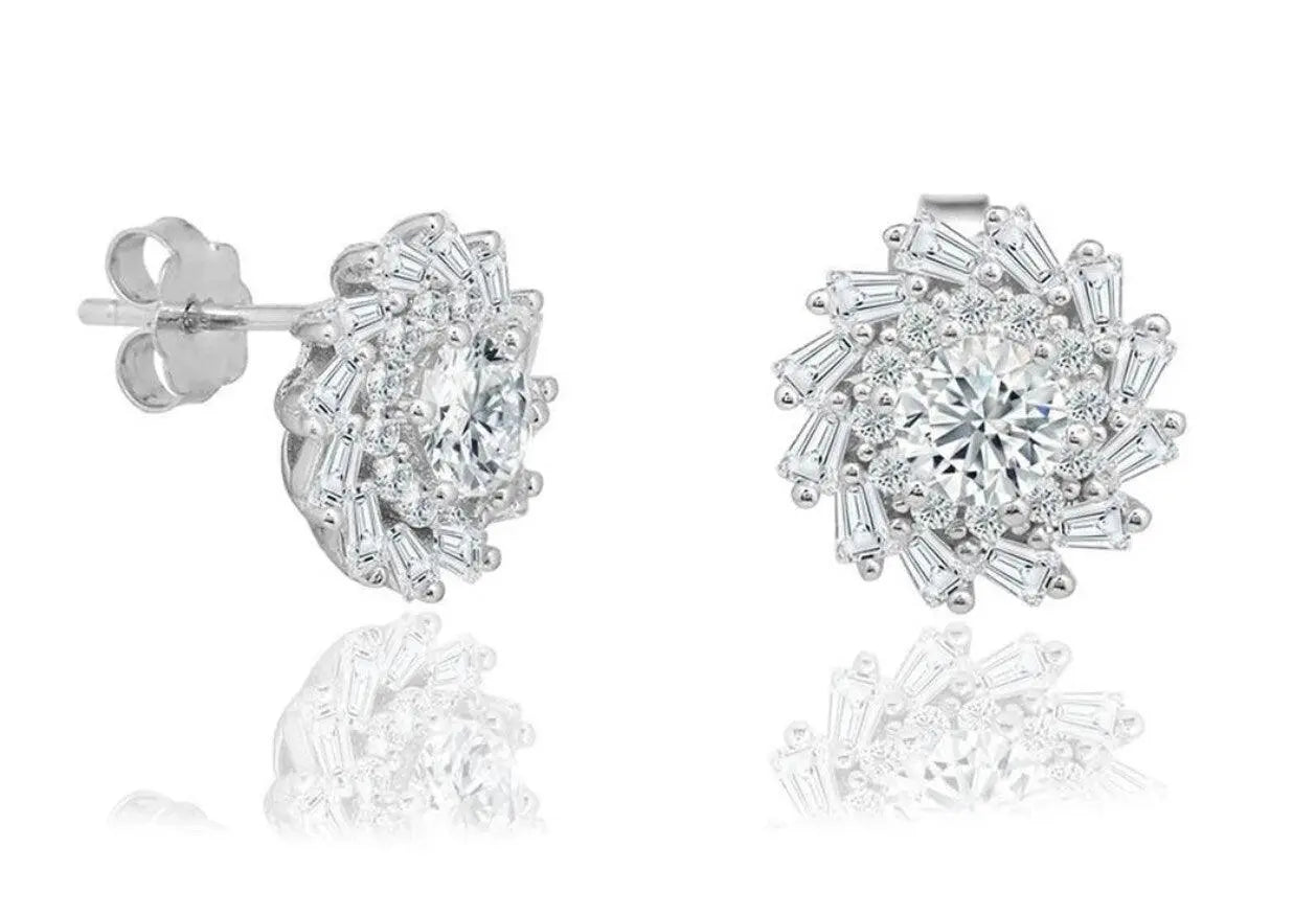 925 Sterling Silver Swirl Cubic Zirconia Stud Earrings - ADIRFINE 