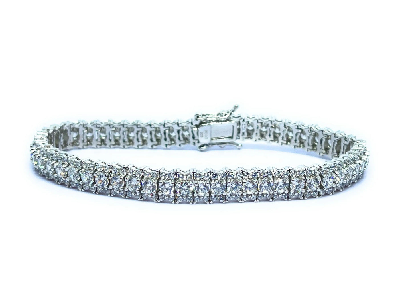 925 Sterling Silver Three Row Round Brilliant Cut Cubic Zirconia Tennis Bracelet - ADIRFINE 