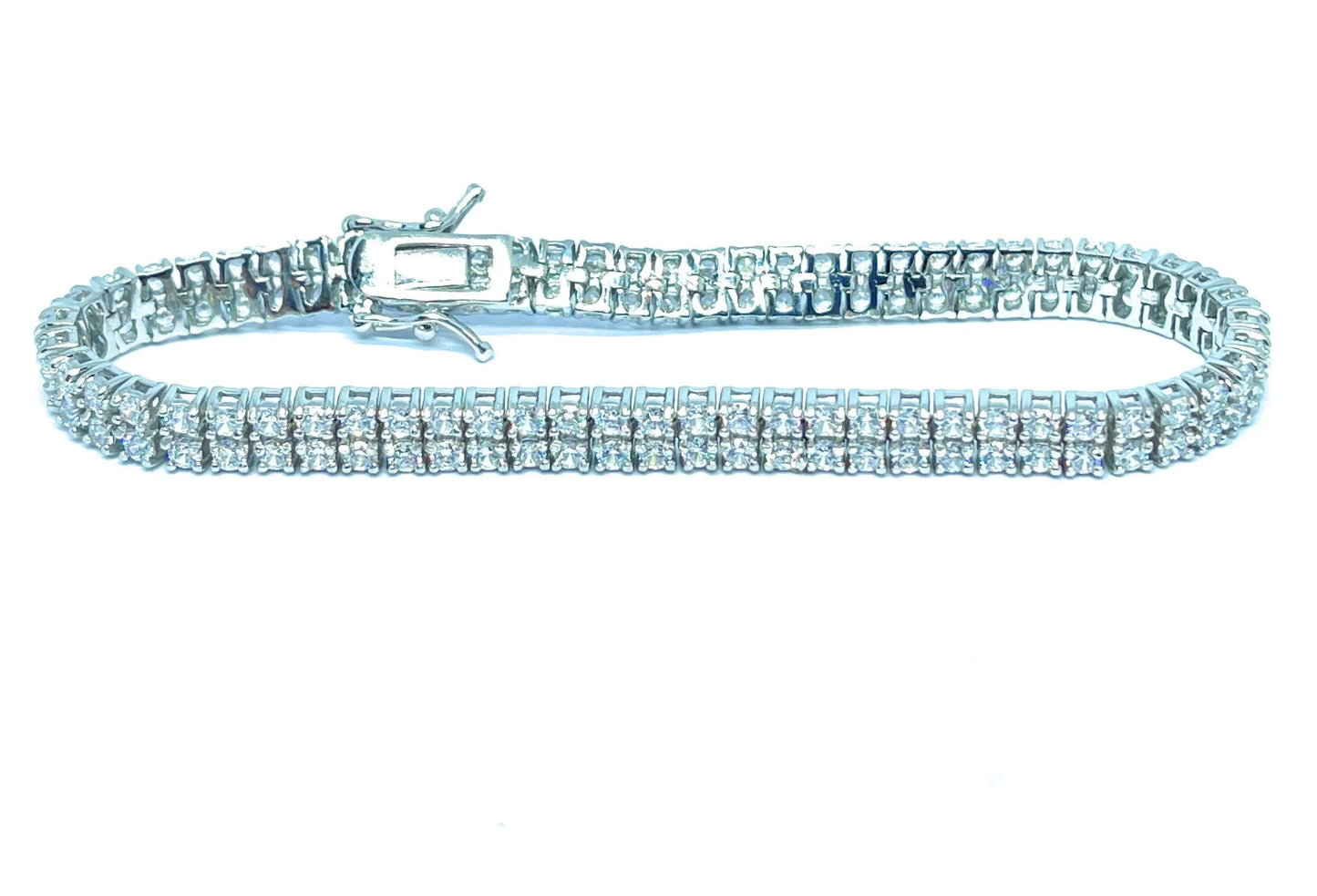 925 Sterling Silver Two Row 2mm Cubic Zirconia Tennis Bracelet - ADIRFINE 