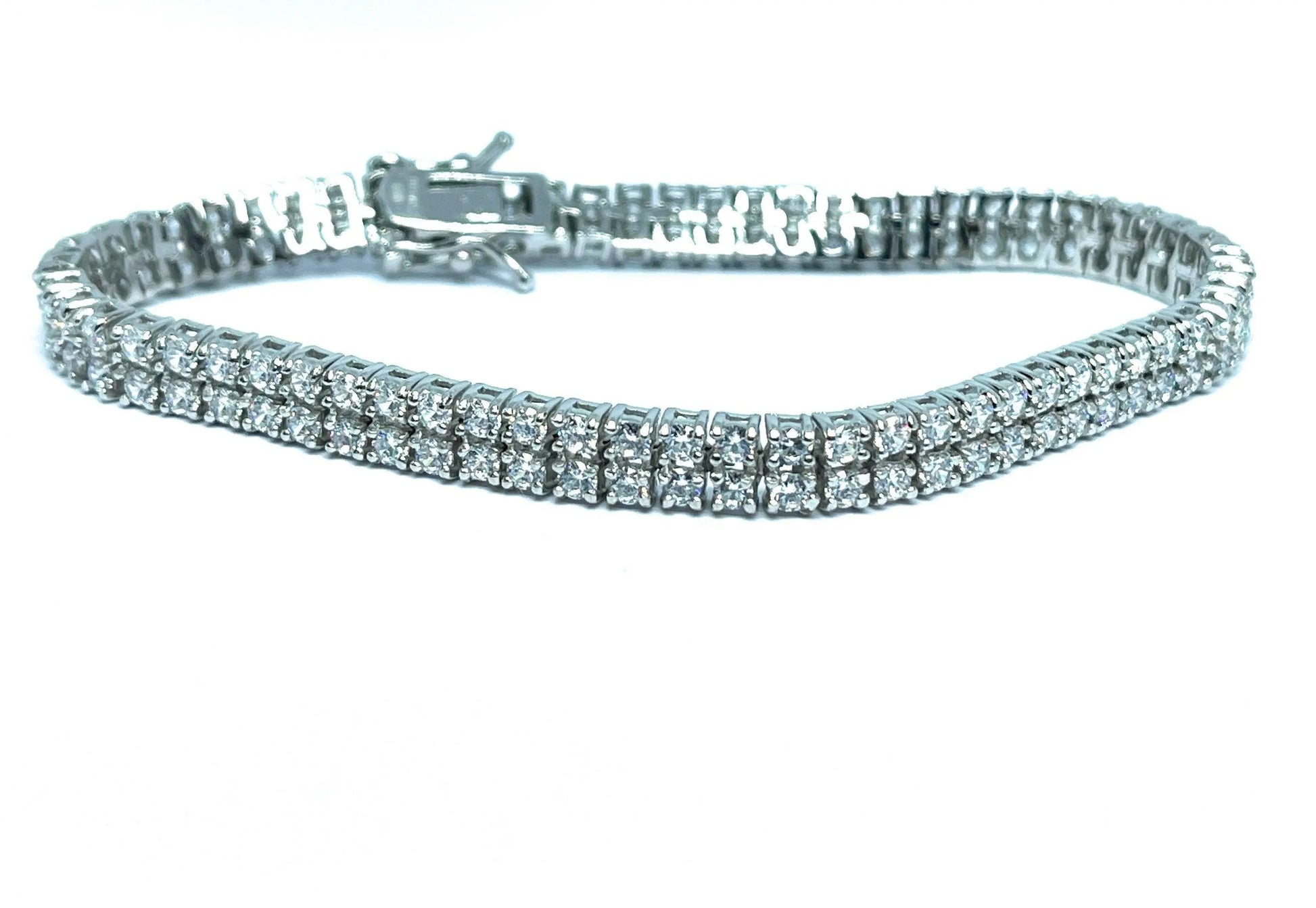 925 Sterling Silver Two Row 2mm Cubic Zirconia Tennis Bracelet - ADIRFINE 