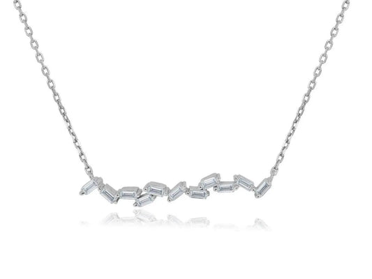 925 Sterling Silver Wavy Baguette Bar Pendant Necklace Choker - ADIRFINE 