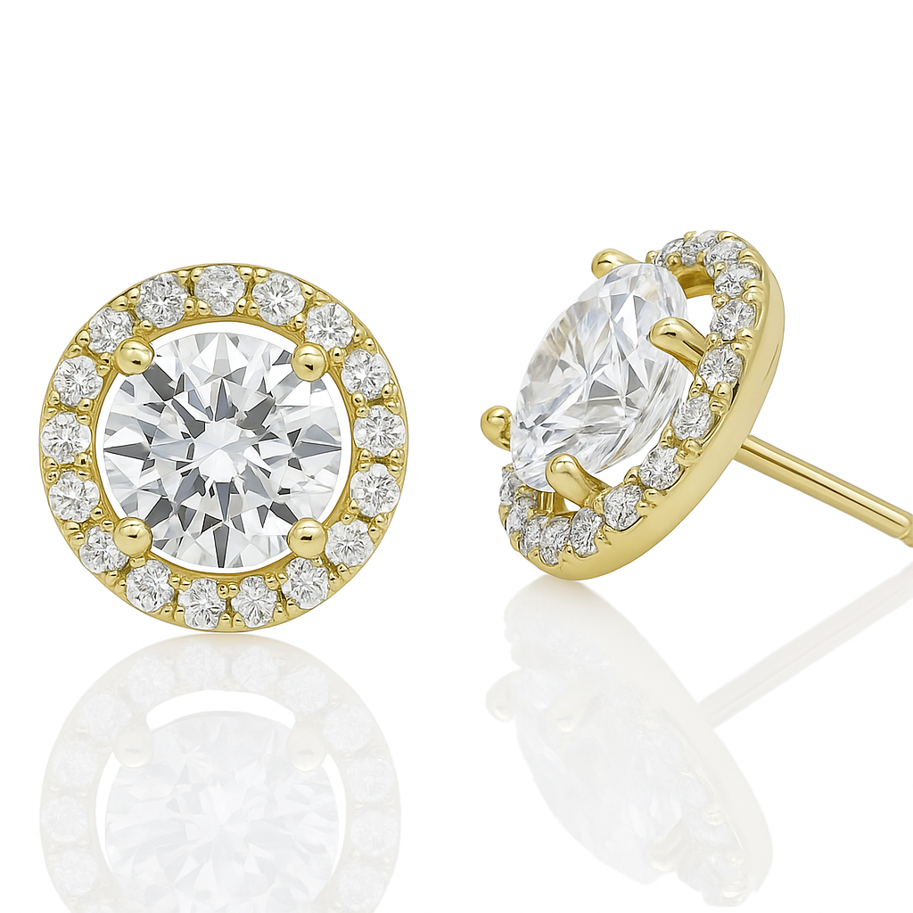 ADIRFINE 14K Solid Gold Cubic Zirconia Round Halo Stud Earrings