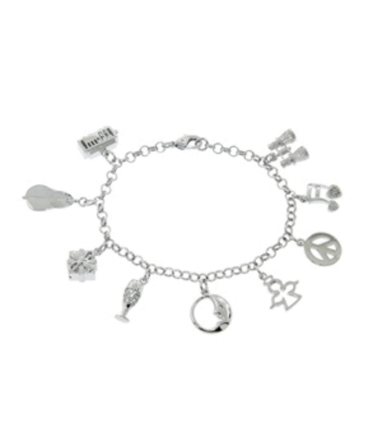 ADIRFINE 18K White Gold Plated Charm Bracelet