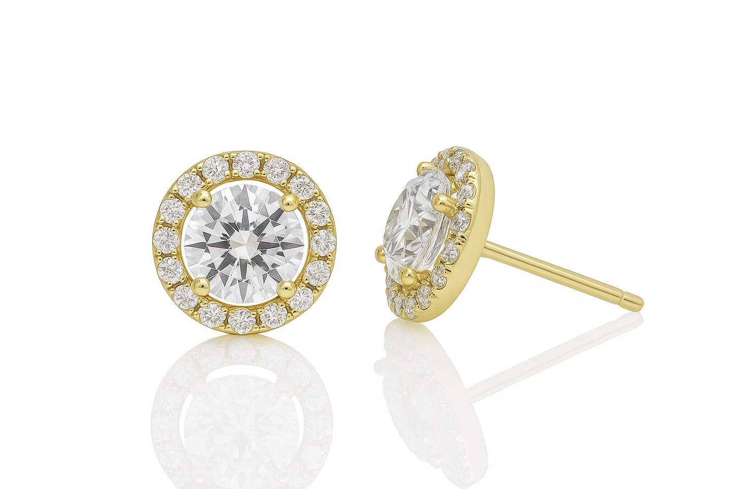 ADIRFINE 14K Solid Gold Cubic Zirconia Round Halo Stud Earrings