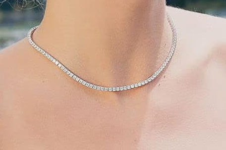 ADIRFINE 925 Sterling Silver Cubic Zirconia Choker Tennis Necklace