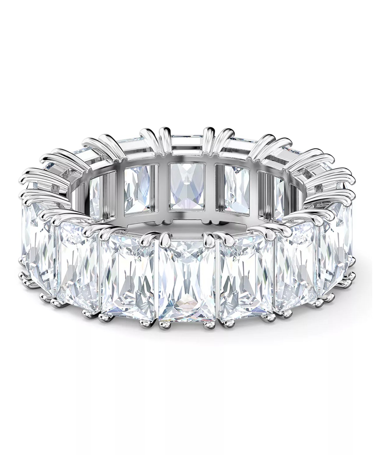 ADIRFINE 925 Sterling Silver 7MM Emerald Cut Cubic Zirconia Eternity Band