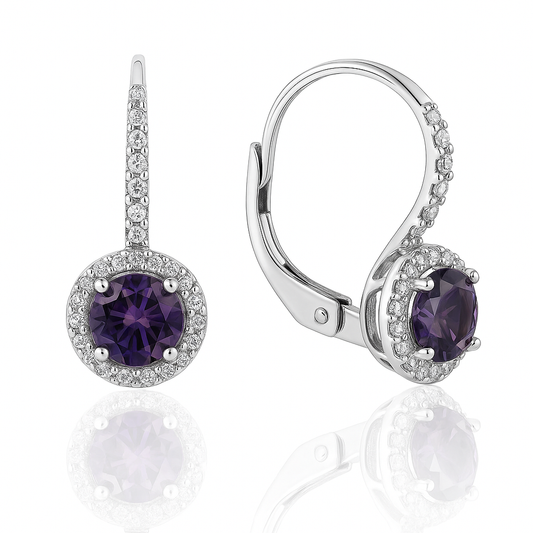 ADIRFINE 925 Sterling Silver Birthstone Color Stone Lever Back Earrings