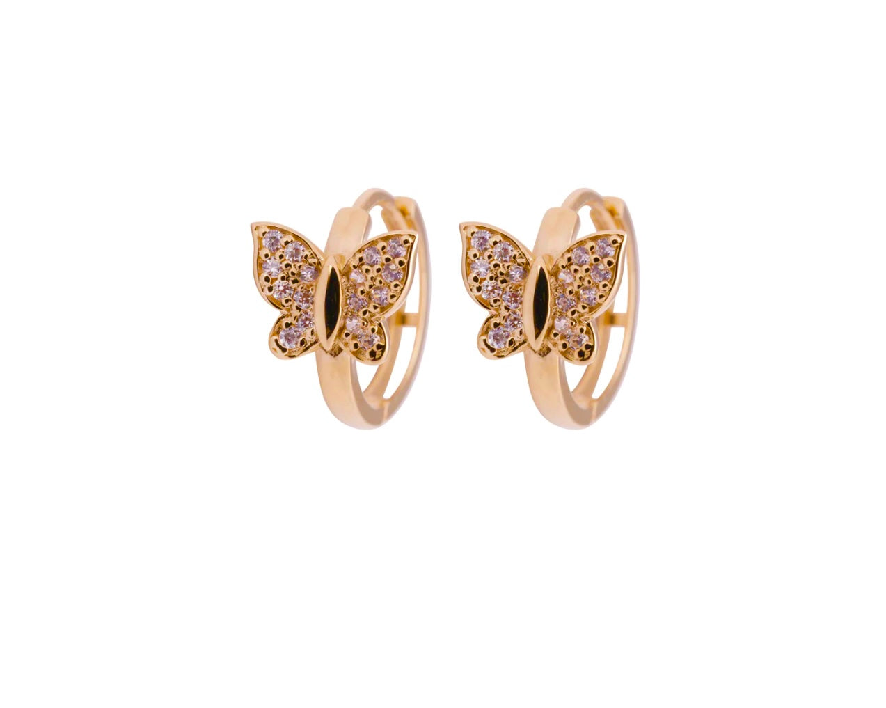 ADIRFINE 10K Solid Gold Cubic Zirconia Butterfly Huggie Hoop Earrings