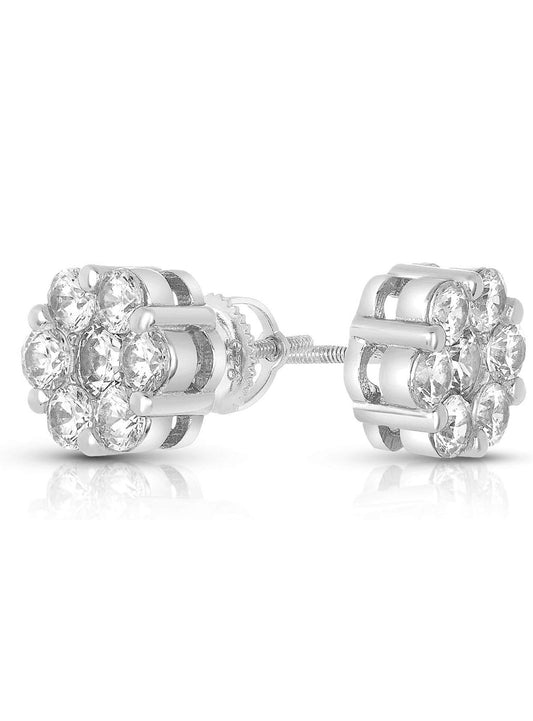 ADIRFINE 925 Sterling Silver Cluster Flower Screw  Back Stud Earrings