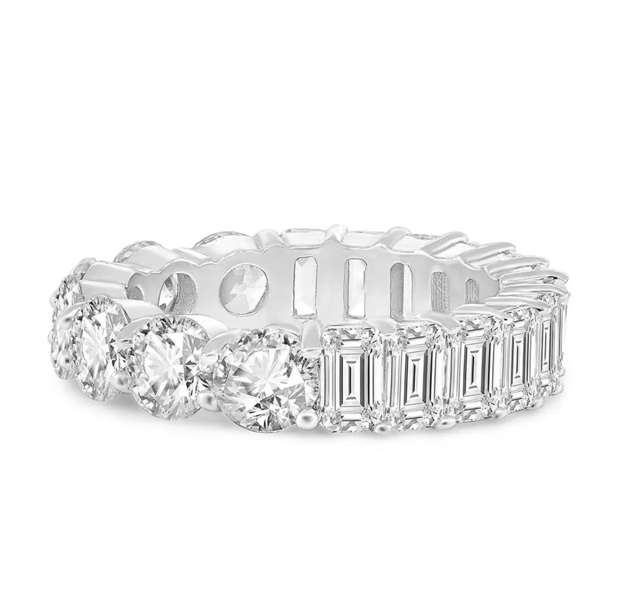 925 Sterling Silver Reversible 2 in 1 Round and Emerald Cut CZ Eternity Band ADIRFINE