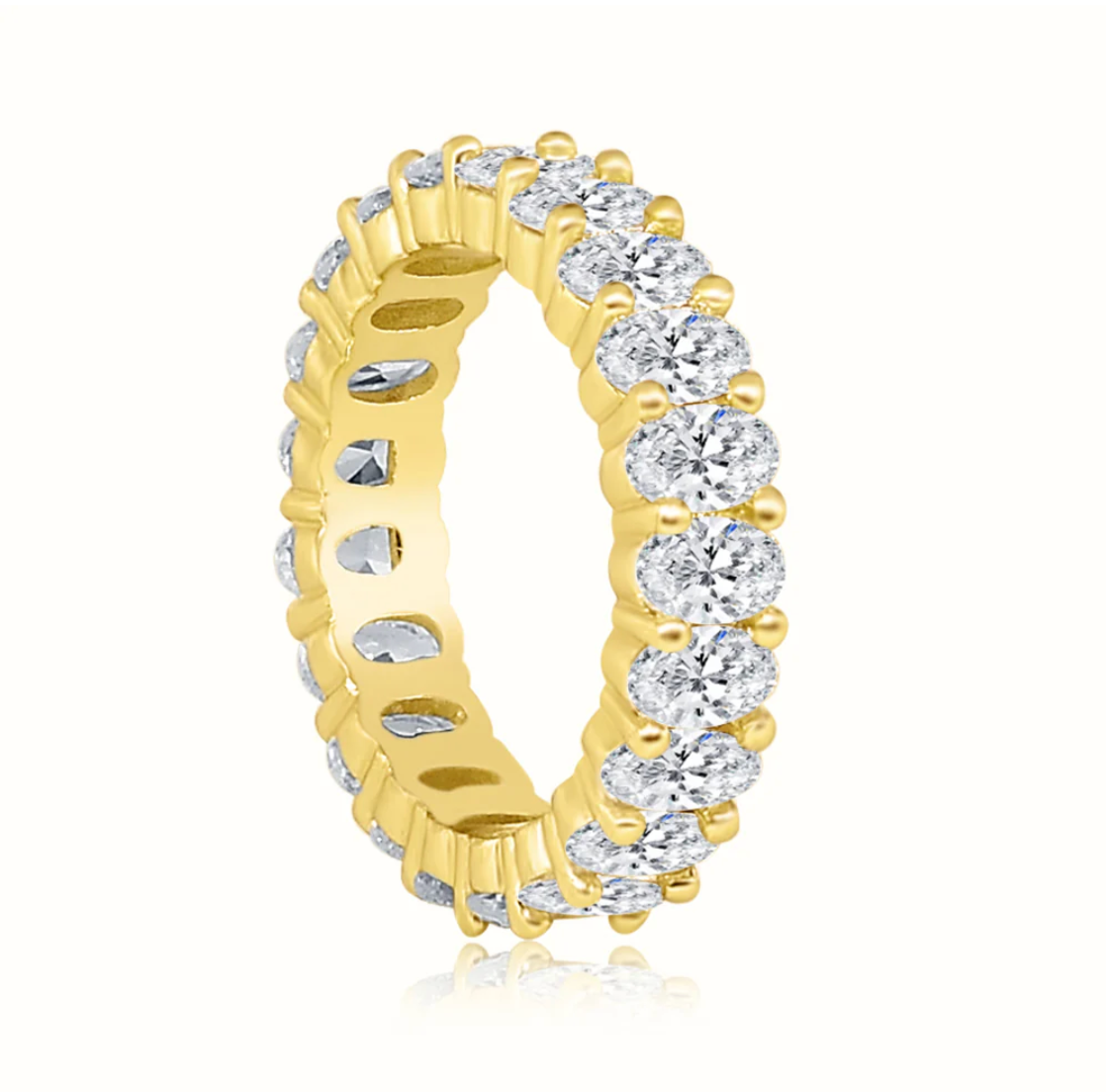 ADIRFINE 18K Yellow Gold Plated 5mm Oval Cut Cubic Zirconia  Eternity Ring