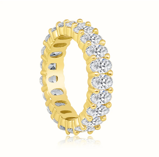 ADIRFINE 18K Yellow Gold Plated 5mm Oval Cut Cubic Zirconia  Eternity Ring