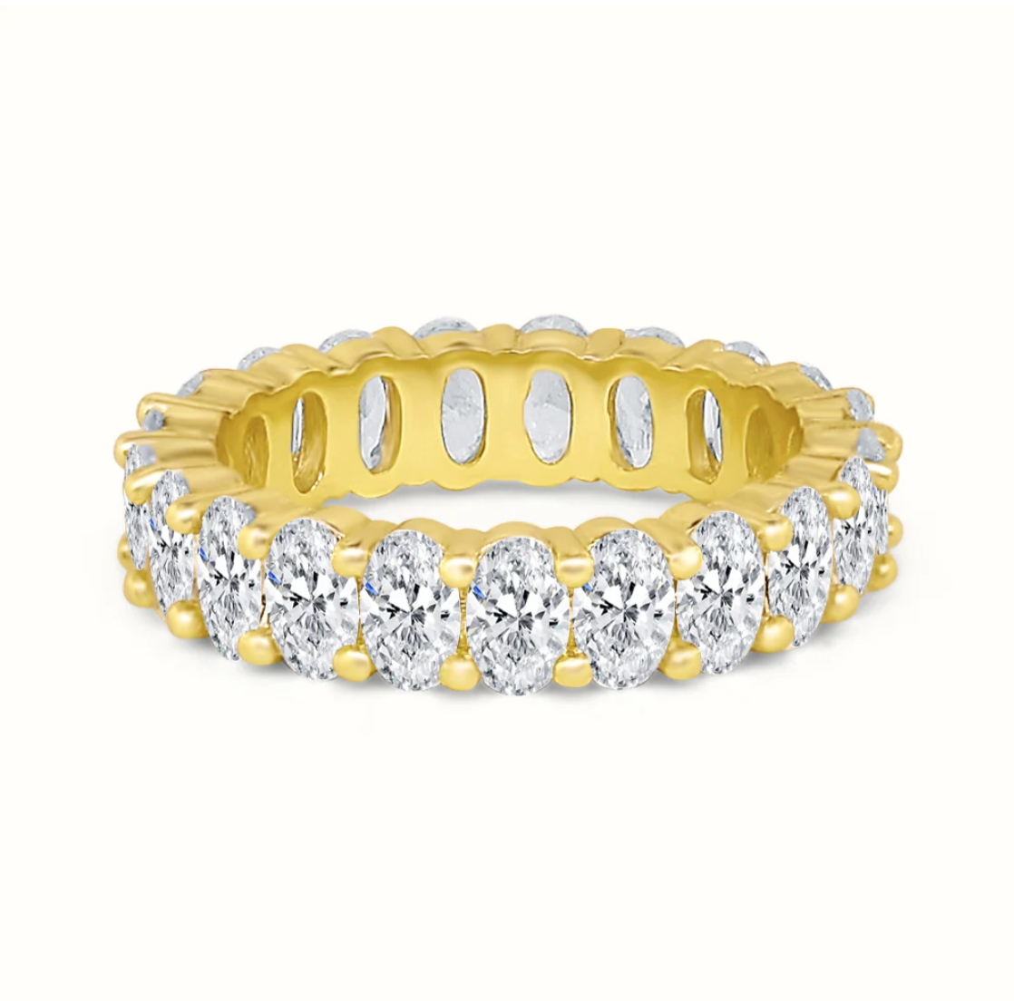 ADIRFINE 18K Yellow Gold Plated 5mm Oval Cut Cubic Zirconia  Eternity Ring