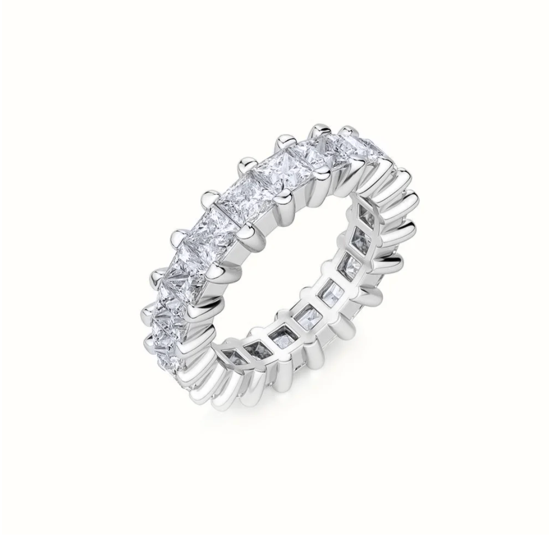 ADIRFINE 925 Sterling Silver 3MM Princess Cut Cubic Zirconia Eternity Ring