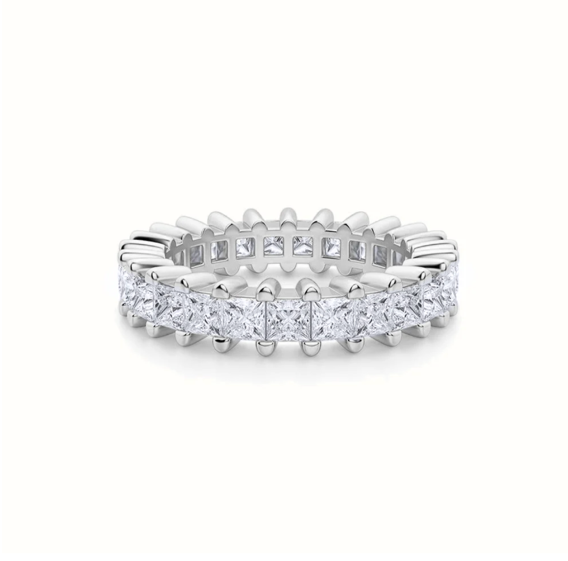 ADIRFINE 925 Sterling Silver 4MM Princess Cut Cubic Zirconia Eternity Ring