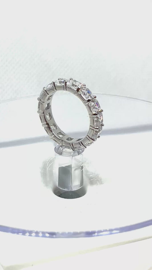 ADIRFINE 925 Sterling Silver 4MM Asscher Cut Cubic Zirconia Eternity Ring