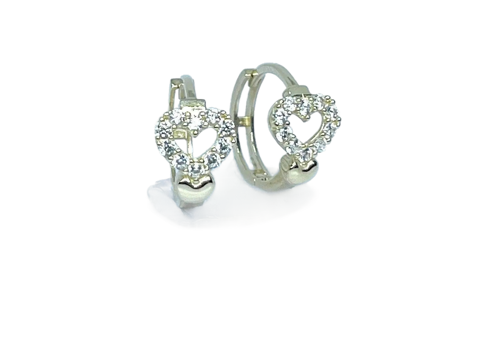 14K Solid Gold Cubic Zirconia Heart Huggie Hoop Earrings - ADIRFINE 