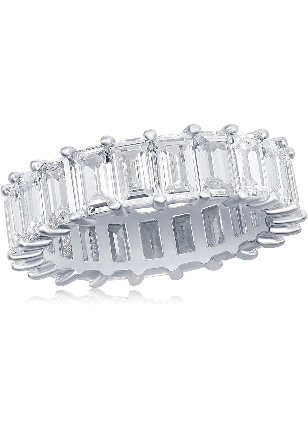 ADIRFINE 18K Gold Plated 7MM Emerald Cut Cubic Zirconia Eternity Band - ADIRFINE 