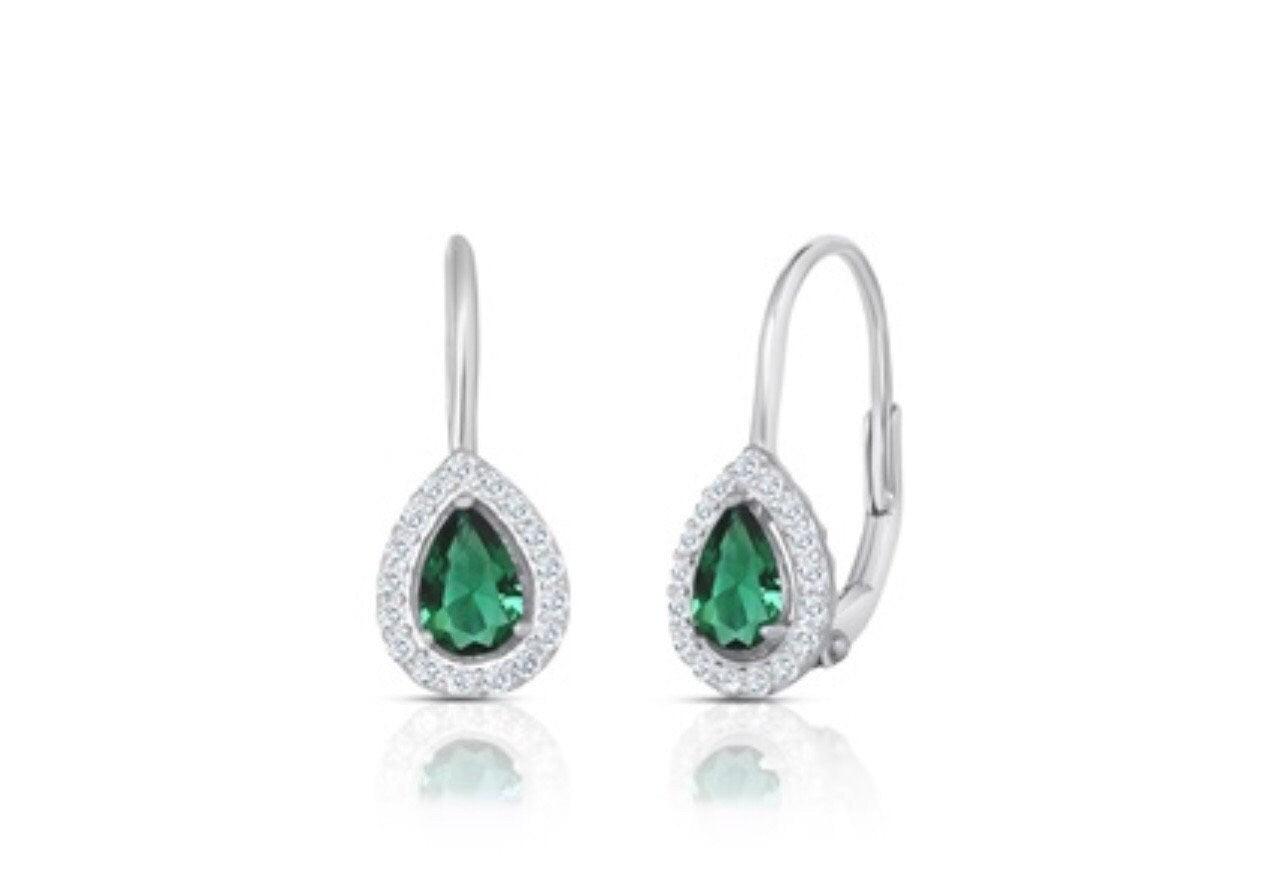 ADIRFINE 925 Sterling Silver Tear Drop Pear Shaped Birthstone Color Stone Lever Back Earrings - ADIRFINE 