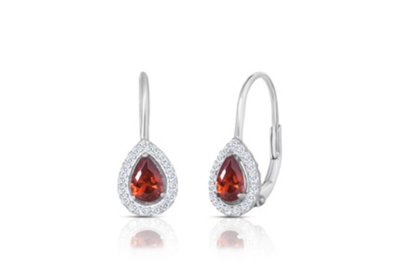 ADIRFINE 925 Sterling Silver Tear Drop Pear Shaped Birthstone Color Stone Lever Back Earrings - ADIRFINE 