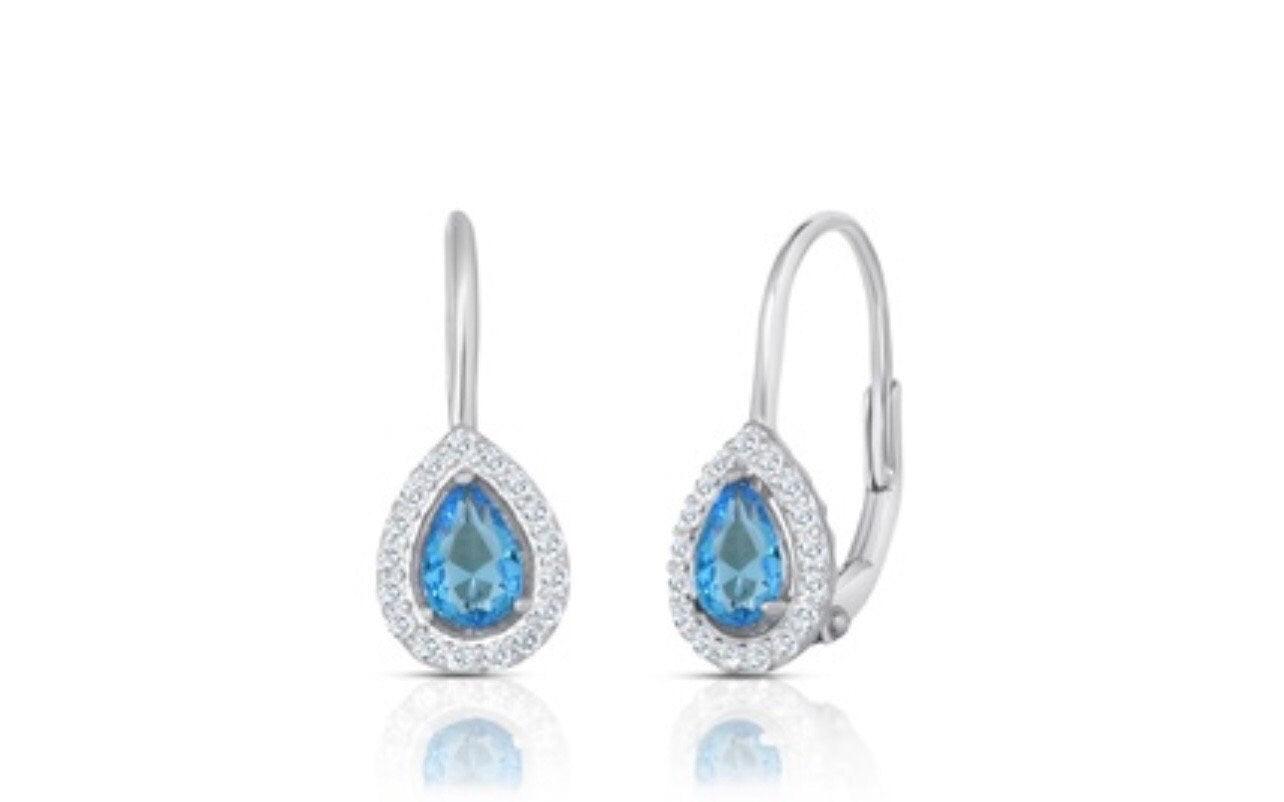 ADIRFINE 925 Sterling Silver Tear Drop Pear Shaped Birthstone Color Stone Lever Back Earrings - ADIRFINE 